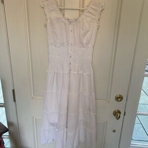 White Cotton Ruffled Button-Down Midi Dress